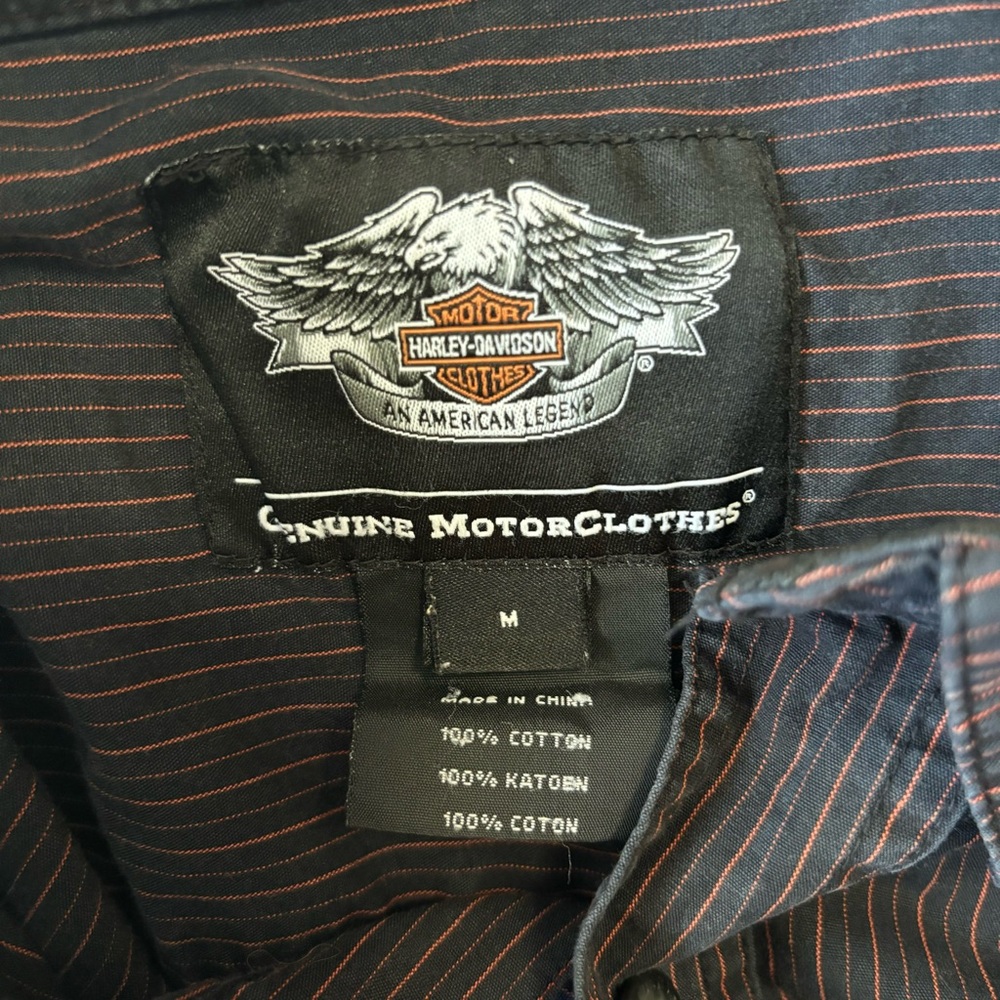 Harley-Davidson Pre-Luxe Black & Orange Pinstripe Button Up Shirt Men's Size M - Picture 6 of 10